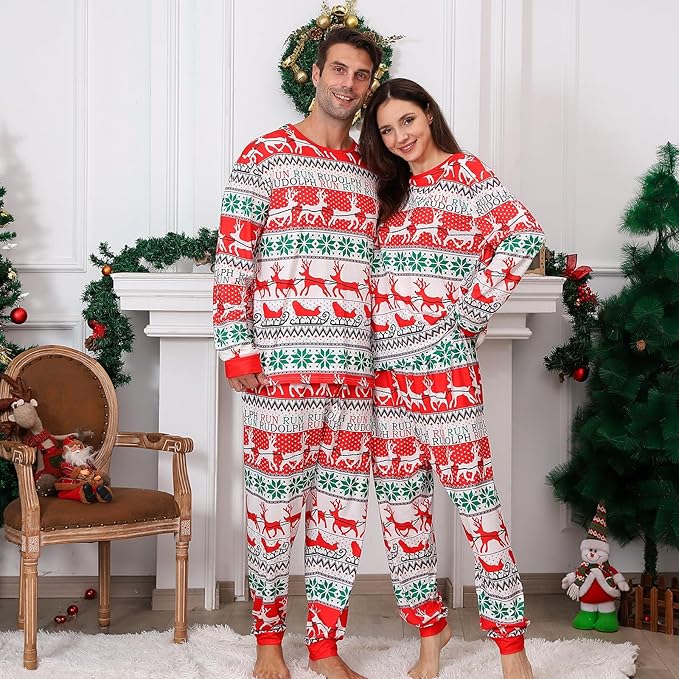 PYAEAS Matching Family Pajamas Sets Christmas PJ's Jammies Holiday Sleepwear Loungewear for Adult Women Men Xmas Outfits