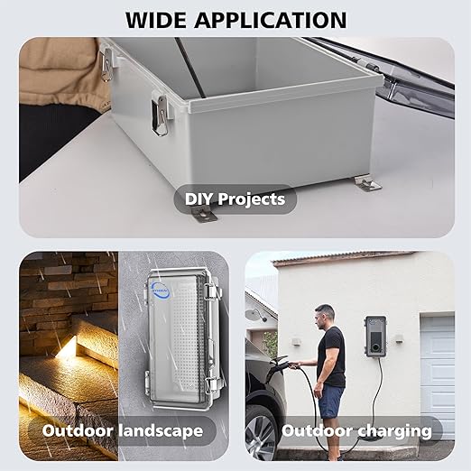 Waterproof Outdoor IP67 Junction Box (7.9"x3.9"x2.8") with Mounting Plate, Hinged Clear Cover and Wall Brackets - Weatherproof ABS Plastic Electrical Enclosure for DIY Projects (200x100x70mm)