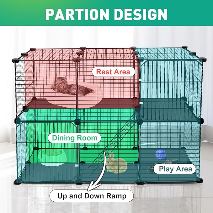 VISCOO 41 Panels Pet Playpen, 35.4" x 23.6" x 23.6" Small Animal Playpen | Rabbit Cage for Guinea Pigs,Bunny,Hedgehogs, with 2 Doors, Puppy Play Pen Indoor Outdoor, Two-Story C&C Cage