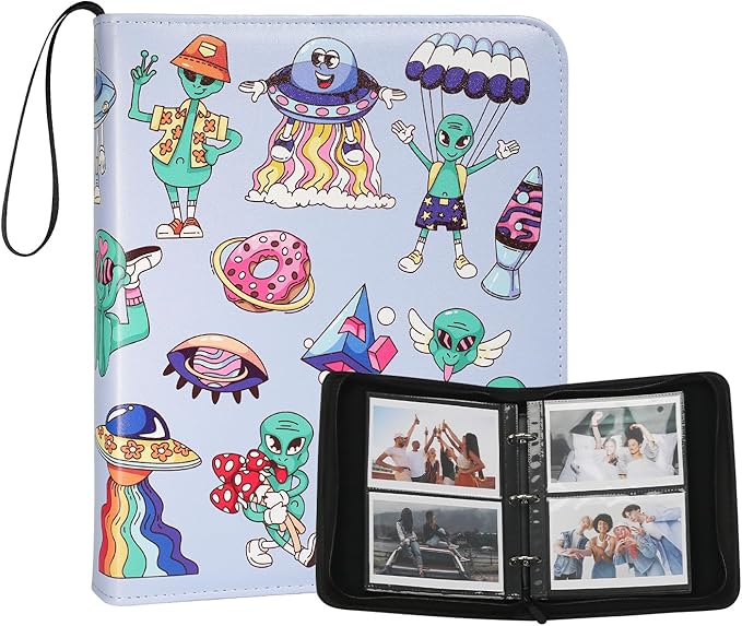 Photo Album 4x6 Pictures,120 Pockets Binder Premium Vegan Leather Cover for Family Wedding Anniversary Baby Kids Vacation. (Cartoon Alien)