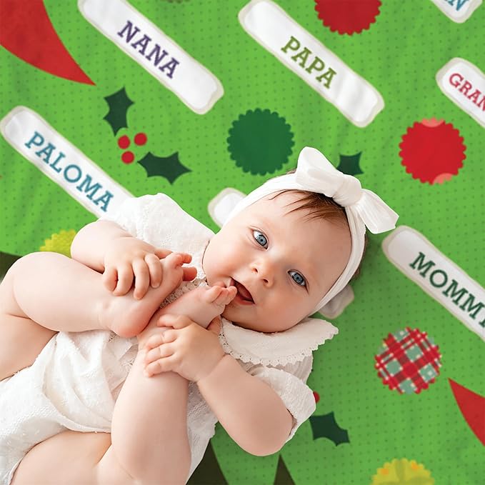 I See Me! Family Christmas Tree Personalized Blanket - Custom Name Blanket - Sherpa Throw Blanket