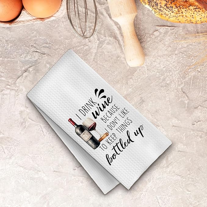 Funny Wine Kitchen Towels, Wines Lovers Gifts Dish Tea Bar Towels for Kitchen Bar Cart Decor, Wine Gifts for Women Men Decorative Hand Towels, 16x24 Inches