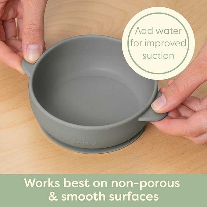 UpwardBaby Silicone Baby Bowls & Spoon Set - 4-Piece Set, Gray, Mint & Blue - Suction Bowls for Baby & Toddler, Dishwasher & Microwave Safe, Self-Feeding Spoon