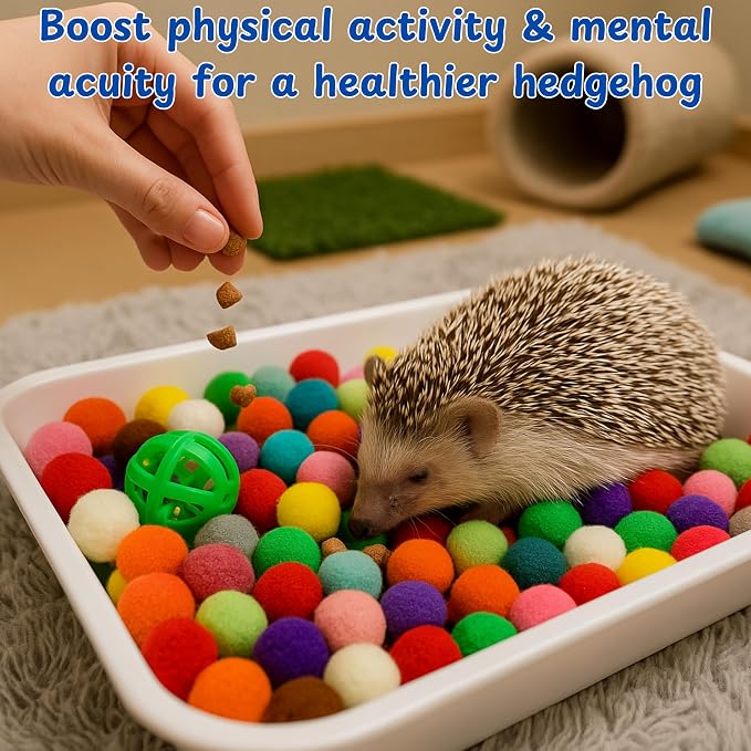 Hedgehog Dig Box Enrichment Cage Accessories, Funny Dig Box Toys with Ball Toy and Laundry Bag, Bell Toy for Hedgehogs Hamster Ferret Kitten Cat, Hedgehog Accessories (Laundry Bags, 120 Ball)