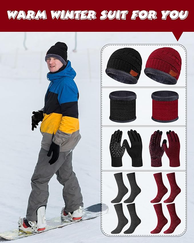 10 Pieces Winter Hat Beanie Scarf Touch Screen Gloves and Sock Set Slouchy Knit Skull Cap Beanies Fleece Lining Neck Warmer