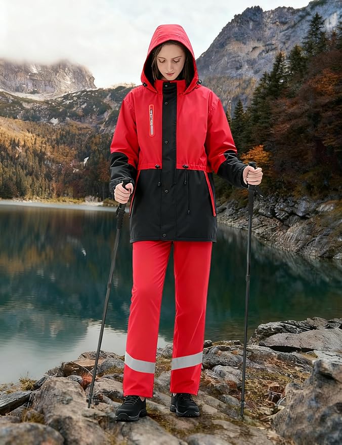 Rain Suit for Women Waterproof Hooded Rain Gear Rain Jacket and Pants 2 Piece Breathable Rain Coat Outdoor