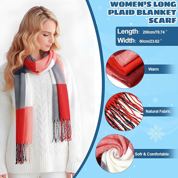 Geyoga 6 Pcs Winter Hat Scarf Gloves Set Knitted Touchscreen Gloves Plaid Scarf Earmuffs Socks Gift for Women Men