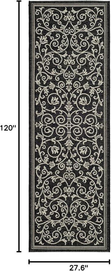 SAFAVIEH Washable Rug Outdoor Courtyard Collection - 2'3" x 10' Runner, Black & Sand, Non-Shedding & Easy Cleaning, Ideal for Patio, Entryway, Mudroom, Hallway, Kitchen (CY2098-3908)