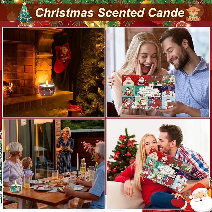 Christmas Scented Candle Gift 12 Pack, Christmas Candles for Home Scented, 100% Natural Soy Wax Long Lasting Jar Aromatherapy Candle Gifts for Women Men Adult