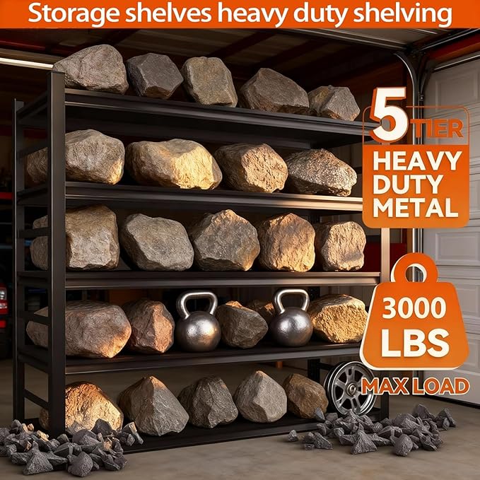 Metal Garage Shelving Unit, Heavy Duty Adjustable Storage Shelves, Steel Shelving, 3000 lbs Capacity Shelves for Heavy Tools and Equipment, 5 Tier, 39.4" Wx 15.7" Dx 77.4" H