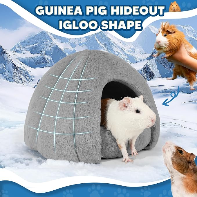 Guinea Pig Hideout - Fluffy Separable Small Pet Bed with Snap Fastener, Cuddler-Style Guinea Pig Bed with Round Shape Surrounds, Igloo Shape, Grey