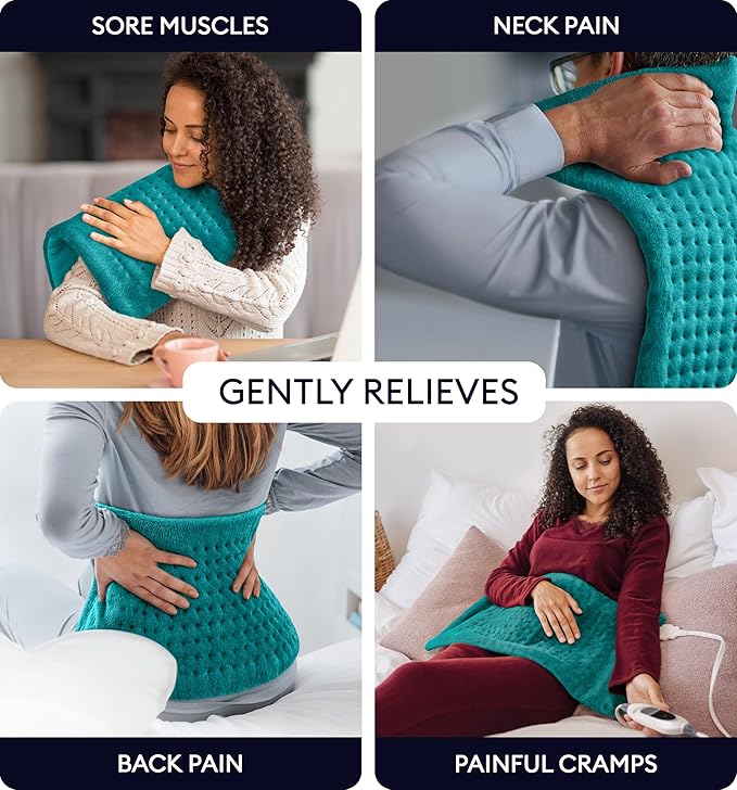 GENIANI Electric Heating Pad for Back Pain & Cramps Relief, Electric Throw, Auto Shut Off, Machine Washable, Moist Heat Pad for Neck & Shoulder, 12x24 Viridian Green