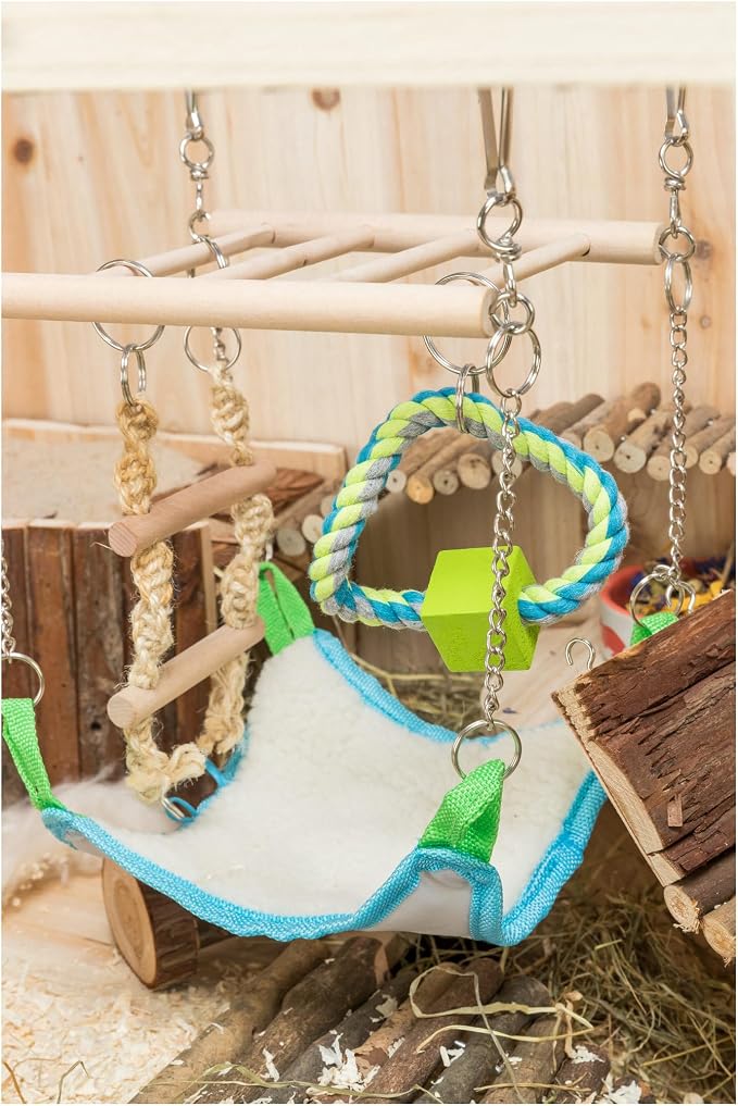 Trixie Small Animal Suspension Bridge, Hanging Cage Accessory with Hammock and Climbing Toys - Ladder and Ring, Ideal for Rats, Ferrets, Guinea Pigs, Mice