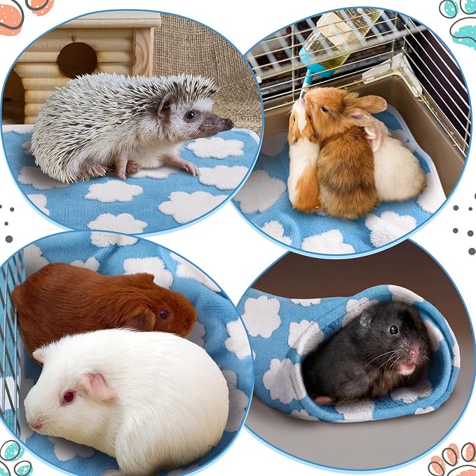 Reginary 4 Pcs Guinea Pig Fleece Blankets, White Clouds, 12 x 12 Inch | Waterproof Washable Cage Liners, Absorbent Double Layer Bedding for Guinea Pigs, Reusable Pads for Hamsters Rabbits
