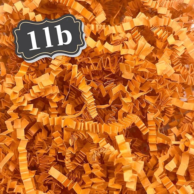ZEBMOON 1 LB Orange Crinkle Cut Paper Shred Filler Great for Gift Wrapping, Basket Filling, Birthday, Wedding, Halloween, Thanksgiving, Christmas Day, New Year Party Decorations Filling Supplies A