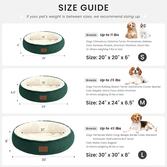 Love's cabin Round Donut Cat and Dog Cushion Bed, 20in Pet Bed for Cats or Small Dogs, Anti-Slip & Water-Resistant Bottom, Super Soft Durable Fabric Pet beds, Washable Luxury Bed Dark Green