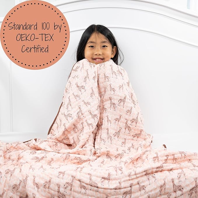 LollyBanks Muslin Baby Blanket 100% Organic Cotton, Muslin Quilt Lightweight, 6 Layers Soft Blanket Neutral, 47"x 47" Toddler Blankets for Girls and Boys, Nursery Receiving Blankets (Giraffe Print)
