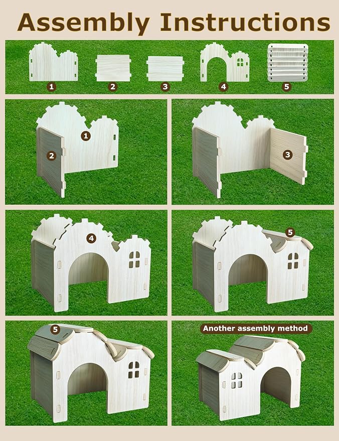 Hamster Hideout Cage Accessories - Hamster House and Habitat Wooden Hide Hut for Dwarf Gerbils and Mouse Mice Rat Other Small Animals etc.