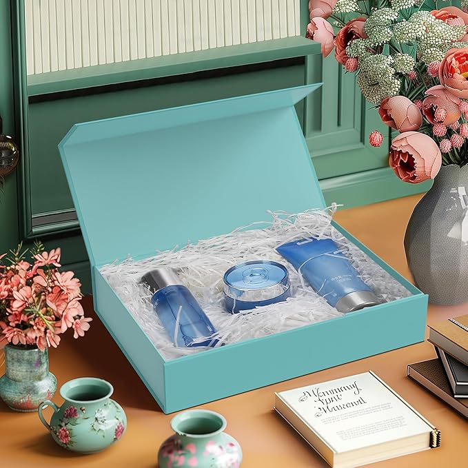 5 Pack Gift Boxes with Lids, 11 x 8.2 x 2.3 Inches Packing Box for Presents Ribbon Magnetic Closure, Luxury Wrapping Gift Boxes for Weddings, Birthdays, Chrismas, Halloween, Turquoise