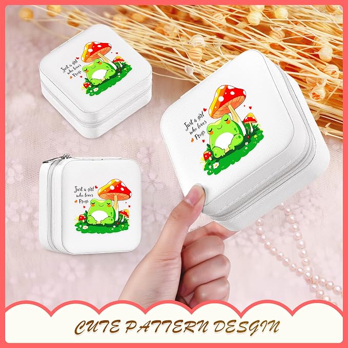 Frog Jewelry Box, Gifts For Teens Girls, Mushroom Frog Lovers Themed Stuff Items Accessories Things Merchandise Decor Merch, Travel Ring Earrings Necklace Organizer Holder!