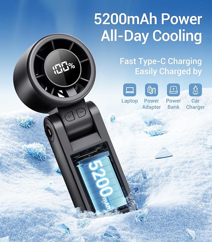 Portable Handheld Turbo Fan, 100 Gear Wind, Battery Operated, 3 IN 1 Hand Fan with Air Turbo Tech Cooling Fans for Outdoor Activities, Travel, Working, Makeup