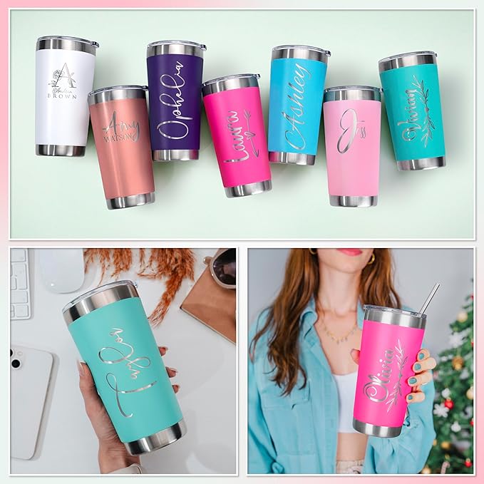 Personalized Tumbler with Engraved Name - 12 Designs, 30 Oz Coffee Tumbler with Slider Lid, Hot Pink, Double Wall Insulated - Gifts for Mom, Custom Gift for Women, Personalized Gift for Her