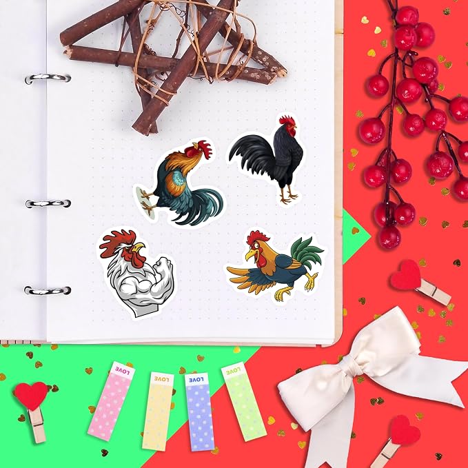 100Pcs Rooster Stickers for Water Bottle and Laptop - Rooster Party Supplies & Decorations, Waterproof Vinyl Decals, Cute Animal and Farm Stickers, Gifts for Women & Men