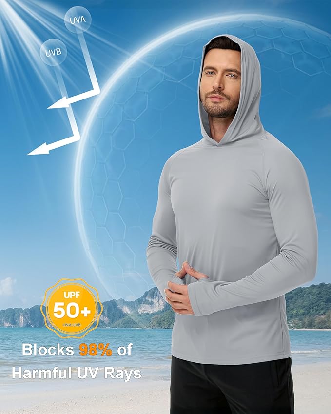 Boladeci Men's UPF 50+ Sun Protection Lightweight Hoodie Shirts Long Sleeve Fishing Shirt SPF UV Hiking Swim