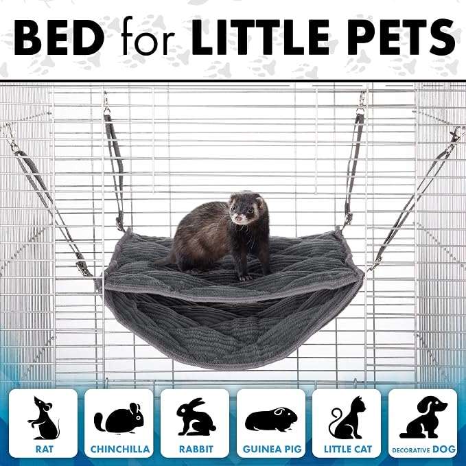 Ferret Hammock for Cage - Plush Double Bunk Bed Hanging Clips - Perfect for 2 or More Small Pets! (Rats, Ferrets, Hamsters, Guinea Pigs, Chinchillas & Squirrels) - Red