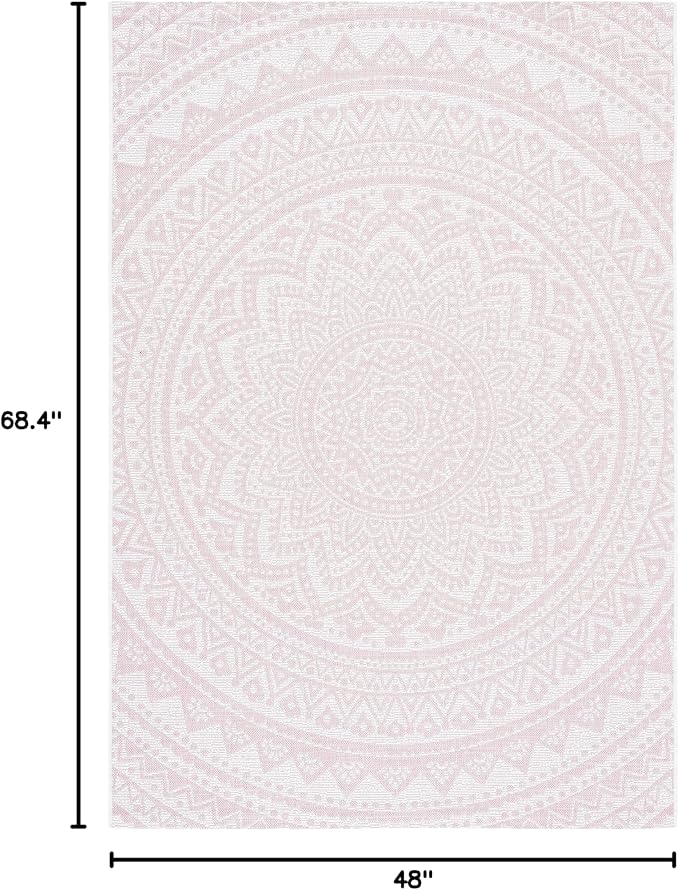 SAFAVIEH Courtyard Collection 4' x 5'7" Ivory/Soft Pink CY8734 Indoor/ Outdoor Waterproof Easy Cleaning Patio Backyard Mudroom Area Rug