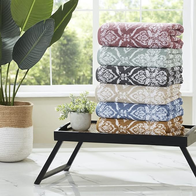 Modern Threads Amaris 6-Piece Reversible Yarn Dyed Jacquard Towel Set - Bath Towels, Hand Towels, & Washcloths - Super Absorbent & Quick Dry - 100% Combed Cotton, Coal