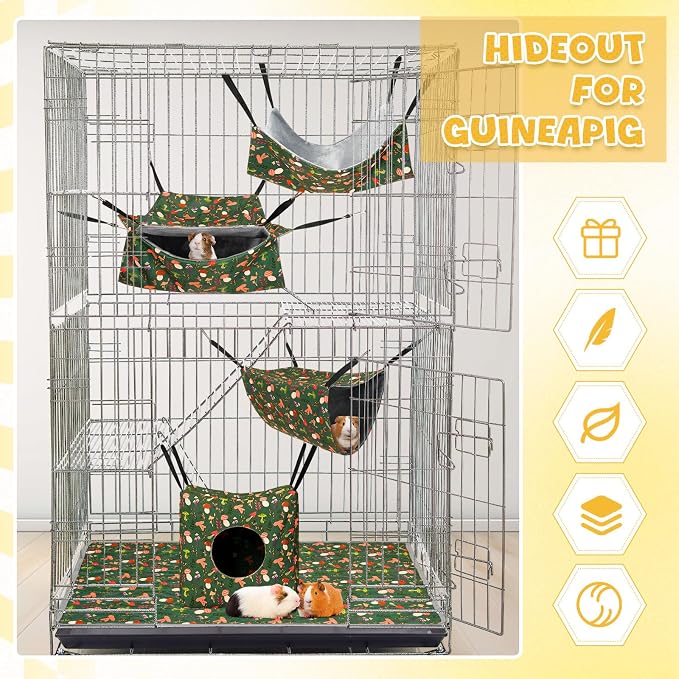 Geelin 8 in 1 Rat Hammock Ferret Hammock Guinea Pig House Hideout Ferret Cave Beds Washable Chinchilla Hamster Cage Accessories Bed Toys for Summer Small Animals Pet Bunny Squirrel