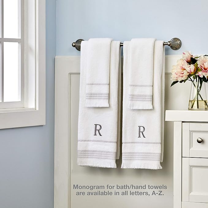 SKL Home Casual Monogram Hand Towel Set, H, 16x26, White 2 Count