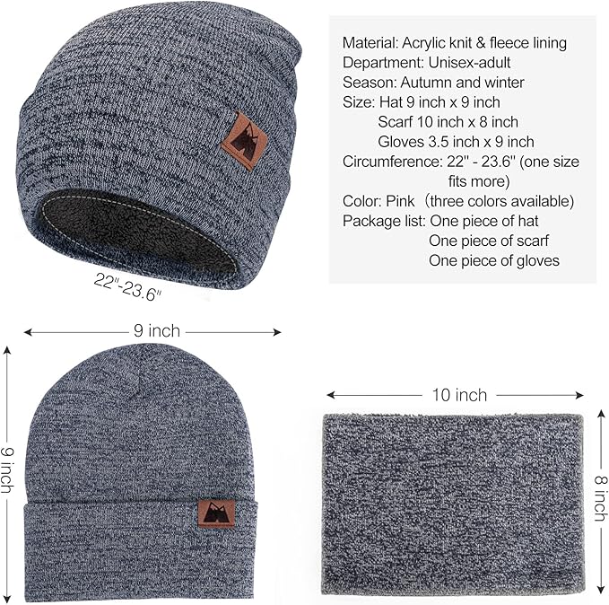 mysuntown Winter Beanie Hat Scarf and Touch Screen Gloves 3-Piece Set, 2025 Cold Weather Knit Fleece Lined Warm Unisex Sets