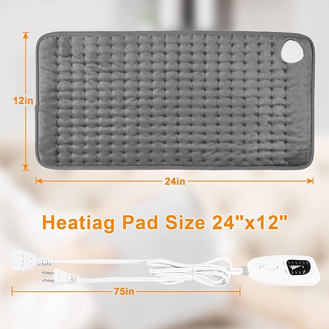 Deepsoon Heating Pad,Electric Heating Pads for Back,Neck,Abdomen,Moist Heating Pad for Shoulder,Knee,Arms,Legs,Dry/Moist Heat & Auto Shut Off,Christmas Gifts for Men and Women,Dark Gray,24x12 Inch