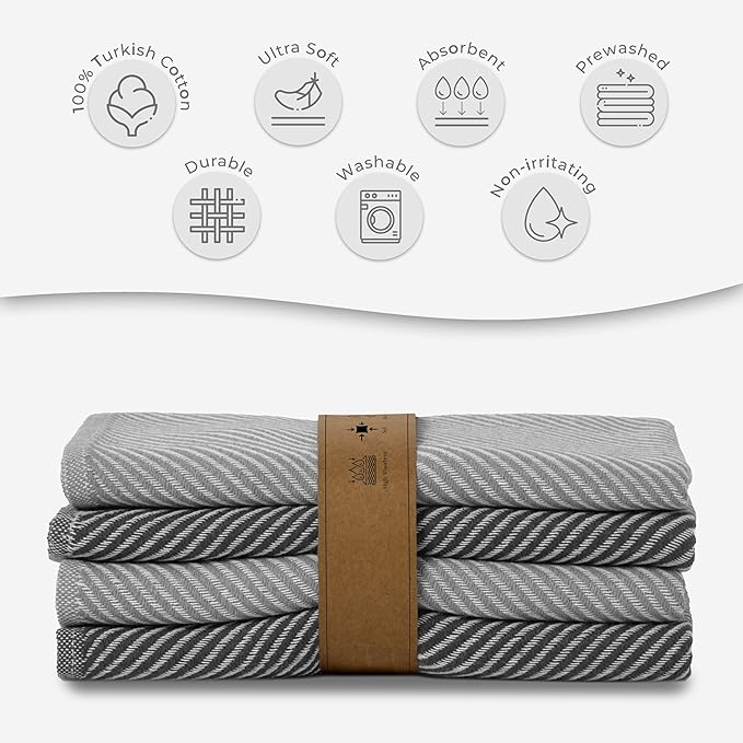 Decorative Dish Towels Set - 4 Pack, (20" x 30") - Decorative & Large - Versatile as, Kitchen Hand Towel, Dish Towels for Kitchen, Dishcloths, Kitchen Cloths, Gray and Anthracite Gray