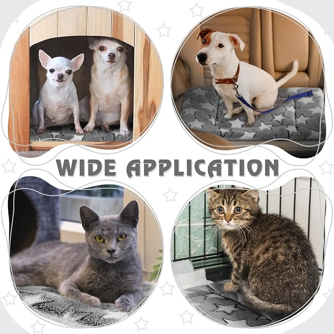 Haull 4 Pcs Waterproof Guinea Pig Bedding Soft Dog Cat Bed Crate Mat Small Animal Plush Cage Liners Rabbit Bunny Kennel Pad Reversible Cozy Pee Thickened Hamster Pad(Gray Star,13 x 18.5 Inch)