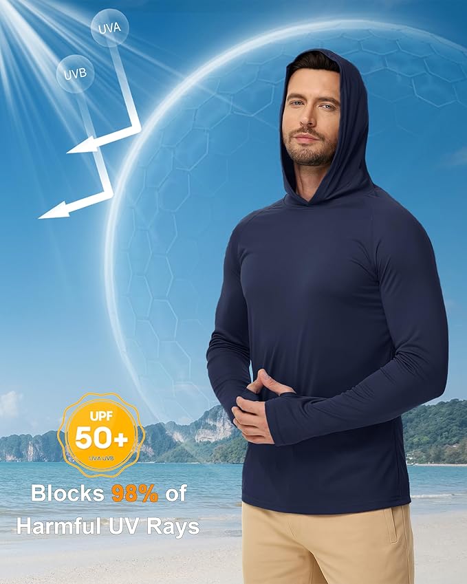 Boladeci Men's UPF 50+ Sun Protection Lightweight Hoodie Shirts Long Sleeve Fishing Shirt SPF UV Hiking Swim