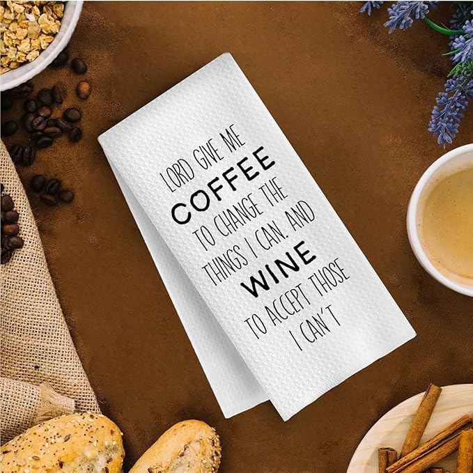 Funny Coffee Wine Towels - Coffee Lovers Wine Lovers Decorative Waffle Weave Dish Towels for Kitchen, Funny Wine Gifts Hand Towels, Coffee Lover Tea Towels, 16x24 Inch