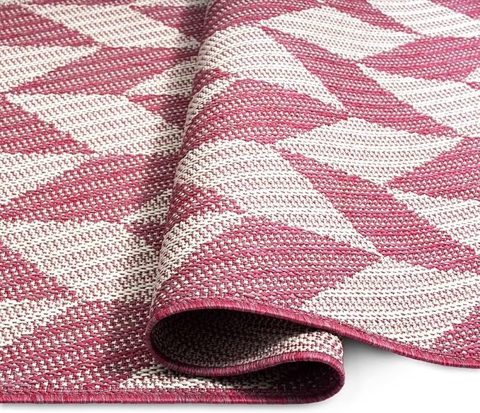 Nicole Miller New York Patio Country Calla Contemporary Herringbone Indoor/Outdoor Area Rug, Pink/Ivory , 6'6"x9'2"