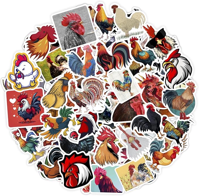 100Pcs Rooster Stickers for Water Bottle and Laptop - Rooster Party Supplies & Decorations, Waterproof Vinyl Decals, Cute Animal and Farm Stickers, Gifts for Women & Men