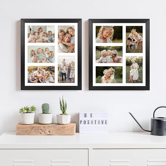 11x13 Collage frame with 5 Openings 4X6 Pictures, Multiple Picture Frame with Mat, Wall or Tabletop Decor, Black Wood Grain,2 Pack