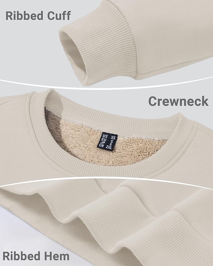 Boladeci Men's Full Sherpa Lined Crewneck Sweatshirts Heavy-weight Fleece Pullover Thick Thermal Long Sleeve Cotton