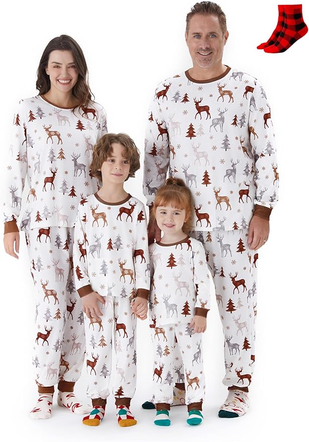 PATPAT Christmas Family Matching Pajama Sets Includes Christmas Socks - Perfect for Family Photos & Holiday Celebrations