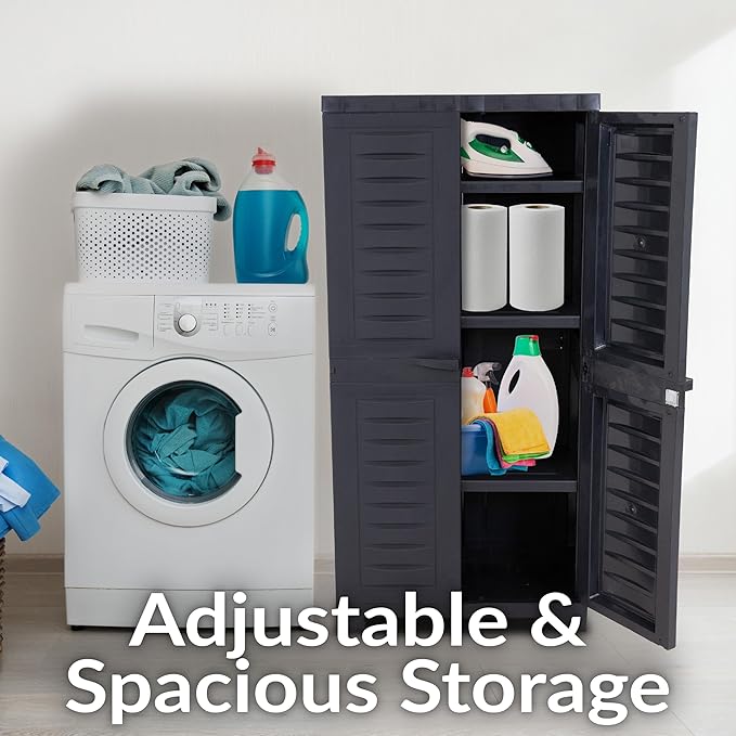 Sunnydaze 48" H Resin Garage Storage Cabinet - Garage Cabinet - Freestanding Utility Storage for Laundry Room, Office, Basement - Charcoal