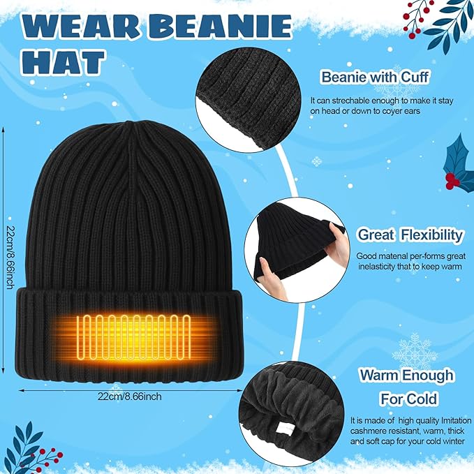 Geyoga 6 Pcs Winter Hat Scarf Gloves Set Knitted Touchscreen Gloves Plaid Scarf Earmuffs Socks Gift for Women Men
