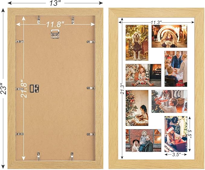 11.8x21.8 Picture Frame Display 8 opening 4X6 Picture Frame Collage,Multi Photo Frame with Mat,Plexiglass,Wall or Tabletop Decor,Natural Wood Grain