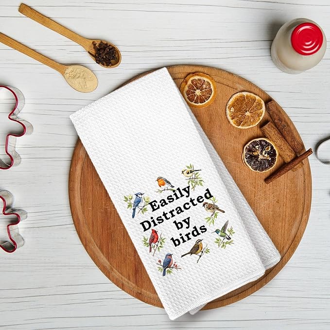 Easily Distracted by Birds Kitchen Towels, Bird Gifts for Bird Lovers Women, Birder Dish Towels for Kitchen,Birds Decorative Hand Towels for Bathroom Dish Cloths & Dish Towels