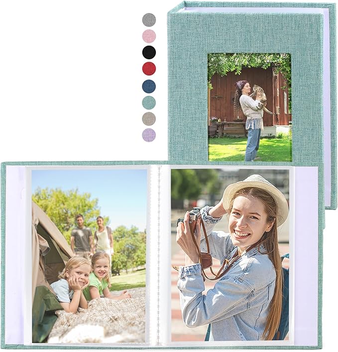 vivinin 2 Pack Photo Album 5x7, Linen Cover Photo Book, Small Photo Album Book for 36 Pockets Hold 72 Pictures, Picture Book for Photos Family Anniversaries Baby Vacations (Green)