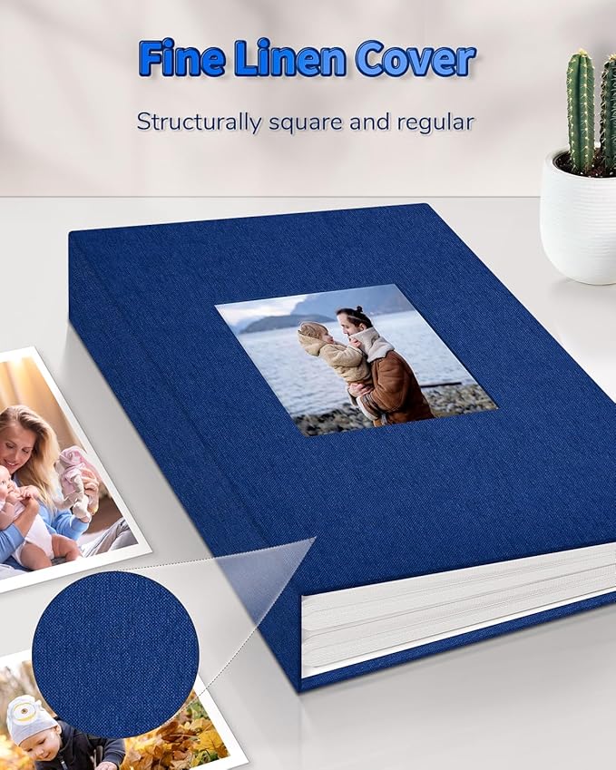 Photo Album 4x6 with 100 Pockets,Slip-in Picture Albums,Linen Cover Memory Book with Front Window,White Page Vertical Photo Book for Wedding,Family,Anniversare,Baby,Vacation